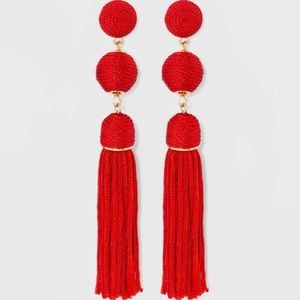 Red Tassel Stud Drop Earrings